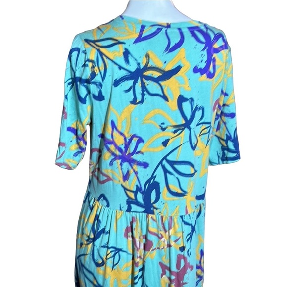 LOGO Lori Goldstein Green & Floral Jersey Knit Midi/ Maxi Dress Sz Sm Art 2 Wear - Picture 8 of 13